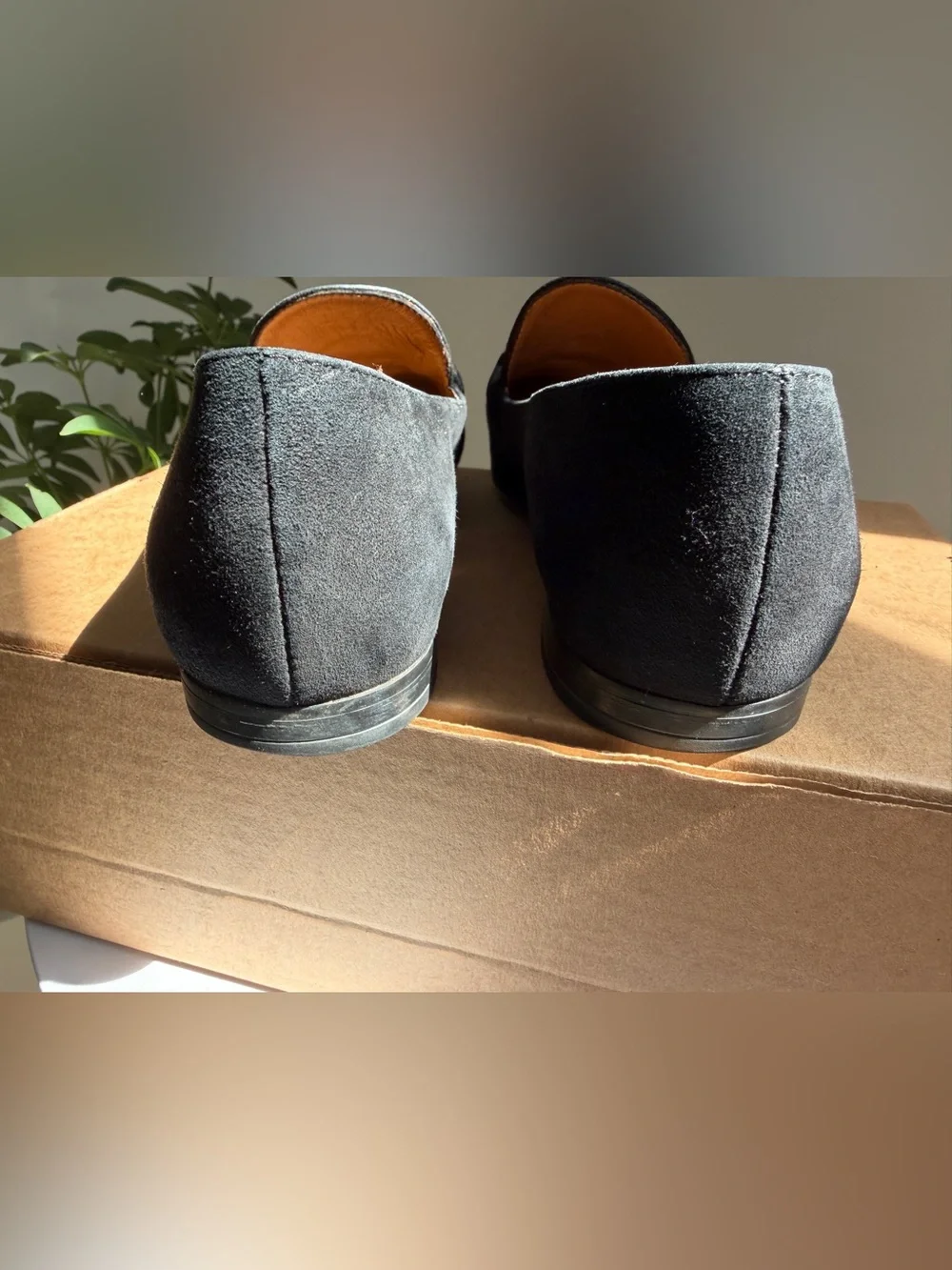 Aquatalia Black Suede Loafers with Gold Accent